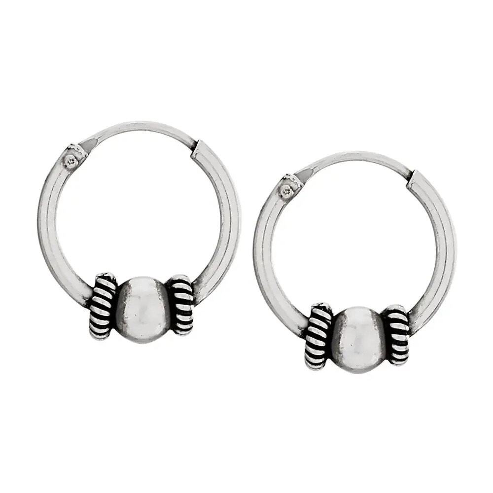 NWT Tiger Mountain Oxidized Sterling Silver Ball + Disc Hoop Earrings 13mm 1/2"